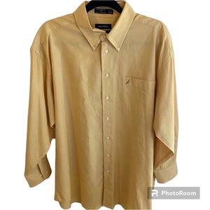 Nautica Shirt Men’s Size 17.5 Yellow Vintage Oxford Button Down